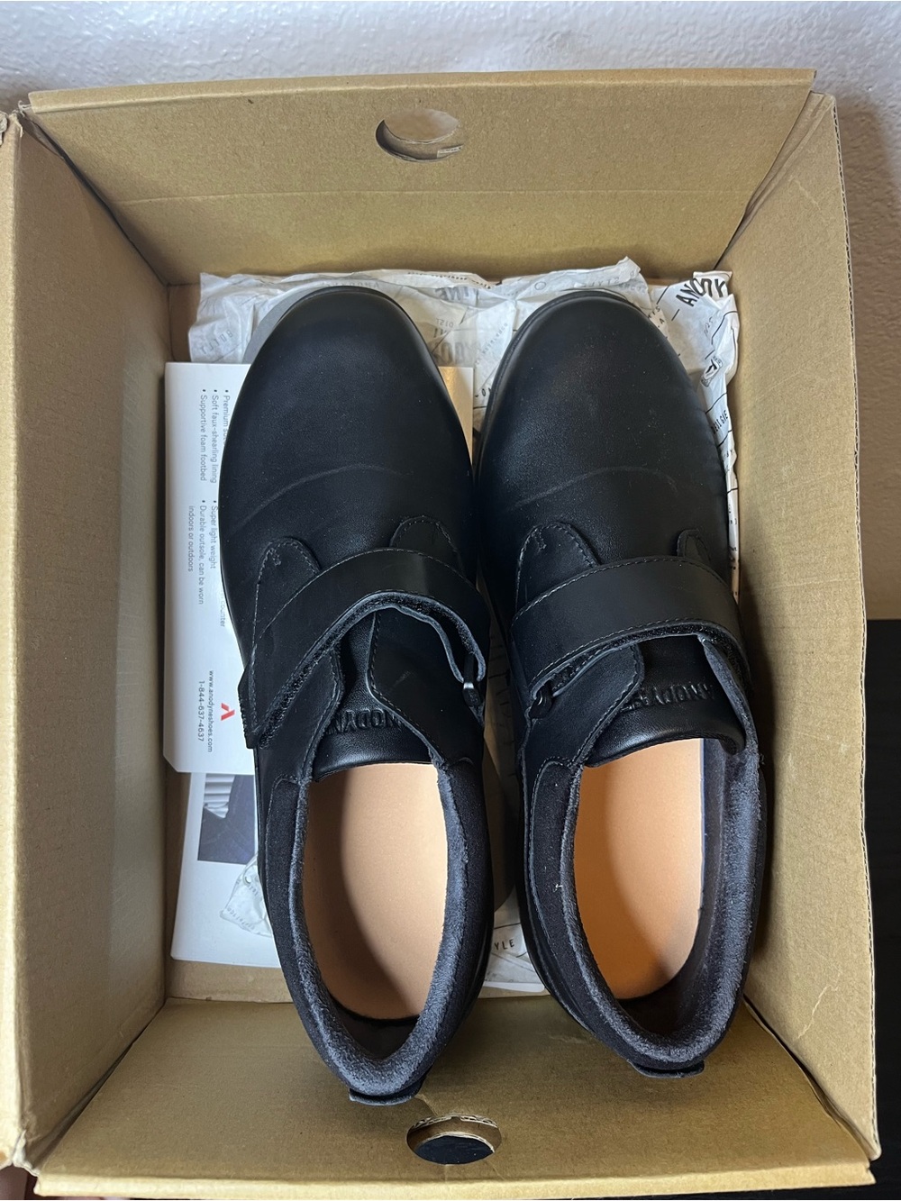 Diabetic Black Women's Slip-On Loafers with Velcro Strap - Picture 9 of 10